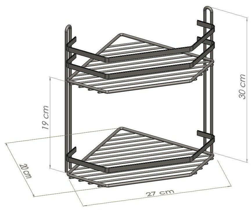 Полка для ванной комнаты угловая ES075 2 яруса 20*20*30 хром