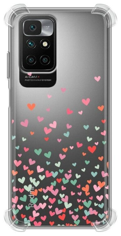 Полупрозрачный дизайнерский силиконовый с усиленными углами чехол для Редми 10 / Xiaomi Redmi 10 Прозрачные сердечки