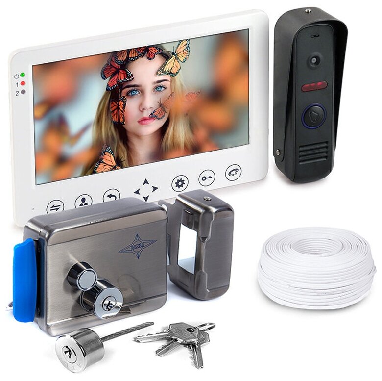 Комплект видеодомофон и электромеханический замок (HDcom W715 и AX-091) - домофон в дверь / умный дом домофон