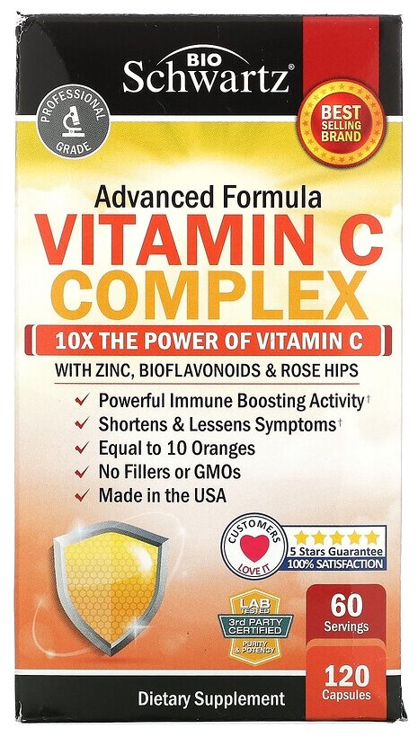 Капсулы BioSchwartz Vitamin C Complex, 175 г, 200 мл, 1000 мг, 120 шт.