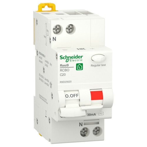 Автоматический выключатель дифференциального тока (АВДТ) Schneider Electric Resi9, 20A, 30mA, тип AC, кривая отключения C, 2 полюса, 6kA, электро-меха