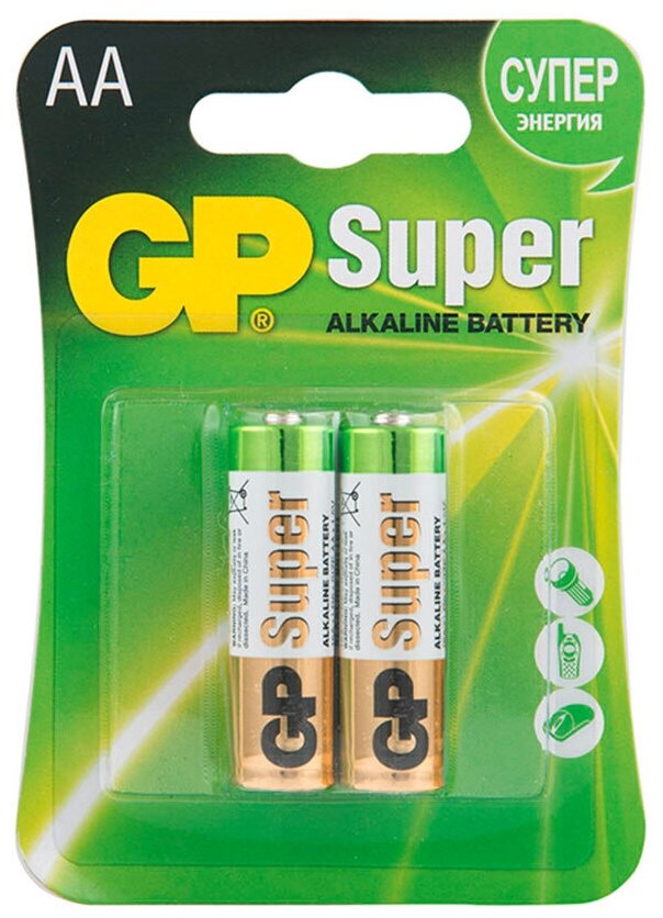 Батарейка GP Batteries Super АА пальчиковая LR6 15 В (2 шт.)