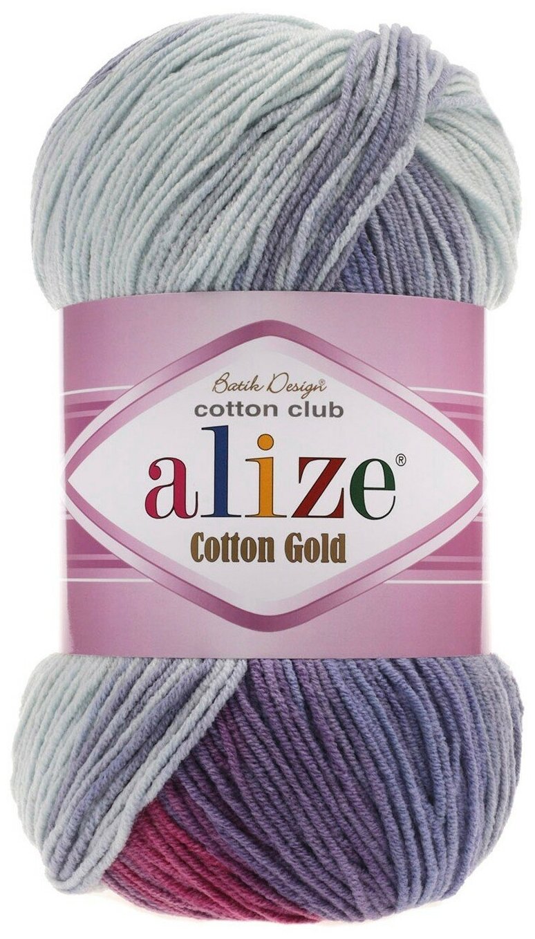 Пряжа Alize Cotton Gold Batik (Коттон Голд Батик) 3686 белый-голубой-розовый, 55% хлопок, 45% акрил 100 гр, 330 м, 1 шт