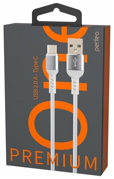 Кабель PERFEO USB2.0 A вилка - USB Type-C вилка, белый, длина 1 м, бокс (U4906)