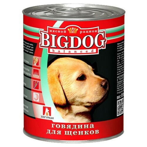 Влажный корм для щенков Зоогурман Big Dog, говядина 1 уп. х 1 шт. х 850 г (для средних и крупных пород) влажный корм для собак зоогурман big dog говядина баранина 1 уп х 1 шт х 850 г для средних и крупных пород