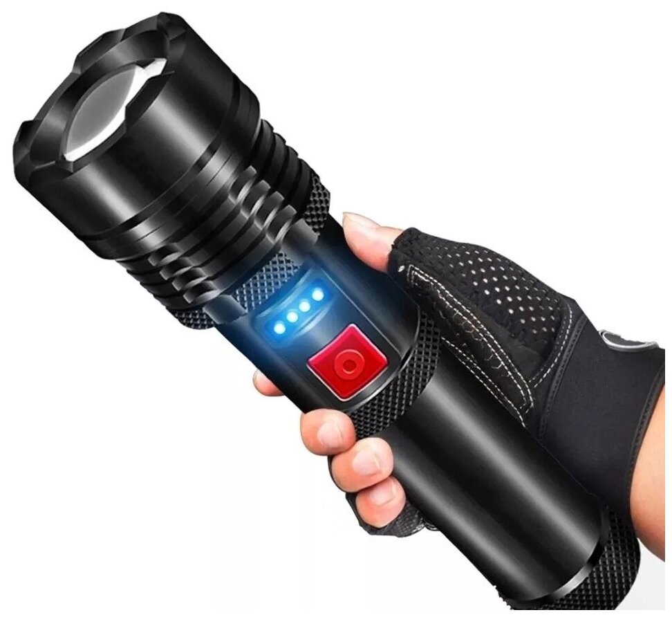 Мощный тактический ручной фонарик от SimpleShop с 4 режимами работы зумом регулировкой яркости угла свечения и индикатором заряда