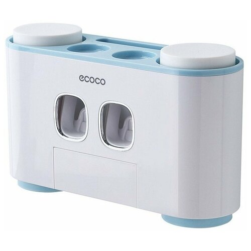 фото Подвесной органайзер-держатель ecoco для зубных щеток и стаканов в ванную с дозатором-диспенсером для зубной пасты голубой