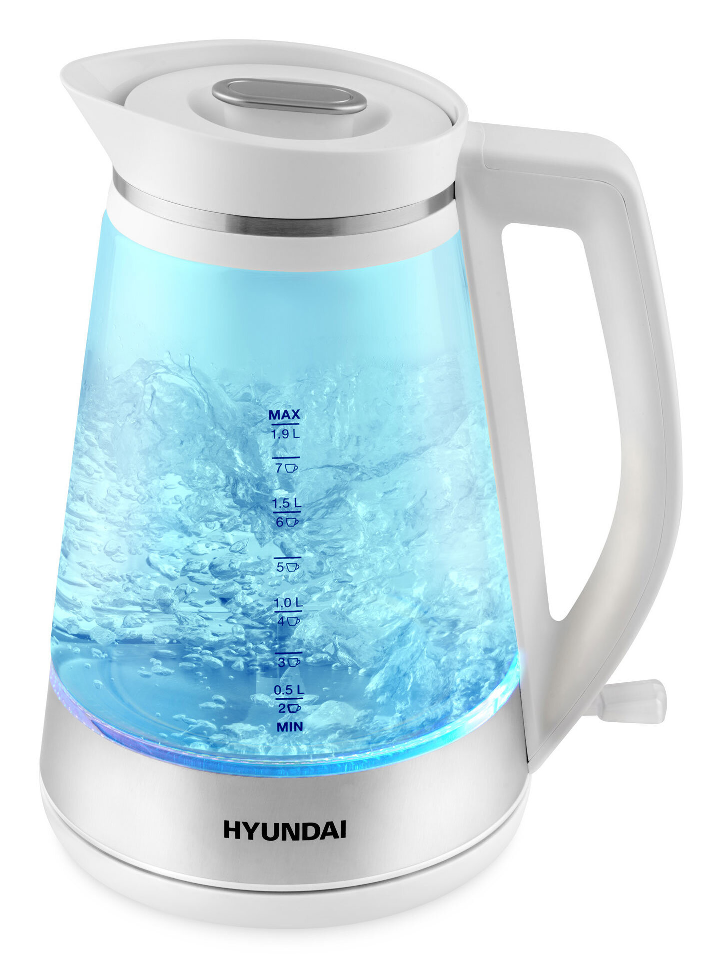 Чайник электрический Hyundai HYK-G3037 белый/прозрачный, стекло - фото №4