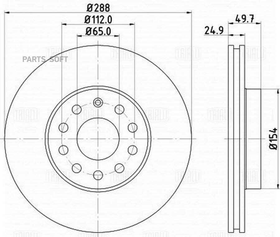 TRIALLI DF180108 Диск торм. для а/м Skoda Octavia A5 (04-)/Yeti (09-) перед. d=288 (DF 180108)