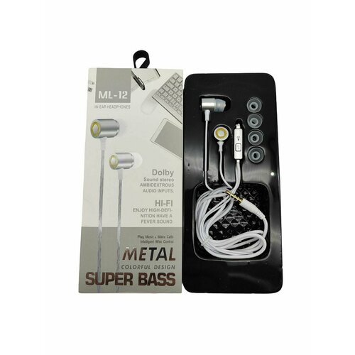 Проводные наушники ML-12 Super Bass Dolby Hi-Fi Белые 24900₽