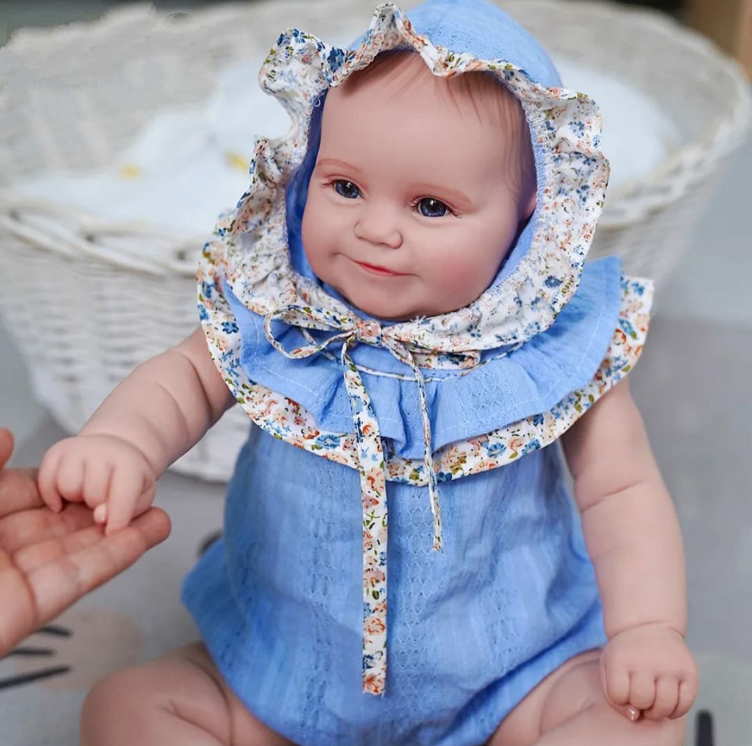 Кукла реборн NPK виниловая 50 см, девочка. Кукла младенец Reborn в синем боди. Можно купать. Уценка.