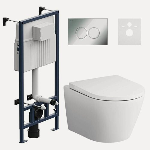 Изображение товара Инсталляция с подвесным унитазом AM.PM Suit FlashClean, мех. кнопка Jump L глянцевый хром, сиденье с микролифтом