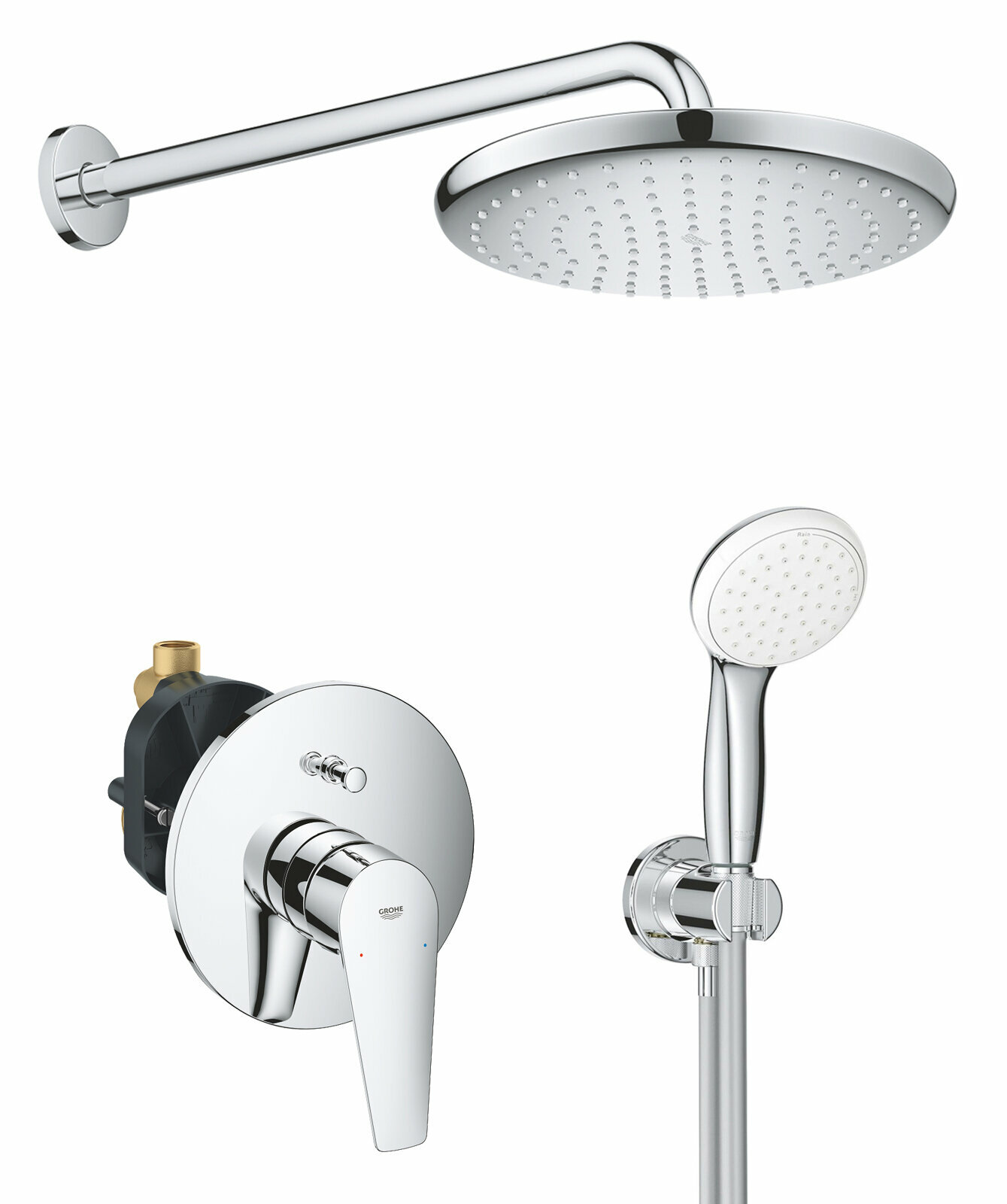 Душевая система с тропическим душем Grohe BauEdge Professional 250, хром