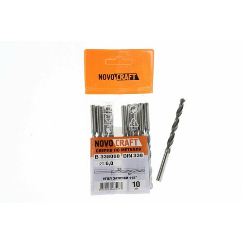 Сверло по металлу среднее 6.0 mm SAND (уп. = 10 шт.) DIN 338, ц/х, L 93/57 mm, Novocraft