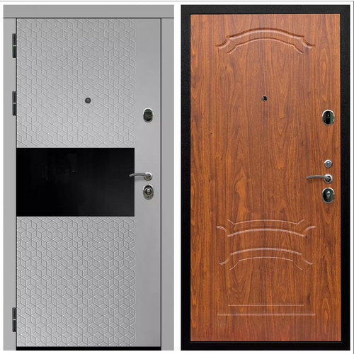 Дверь входная Армада Черная шагрень Милк рикамо софт / ФЛ-140 Морёная береза МДФ панель 6 мм с фрезеровкой