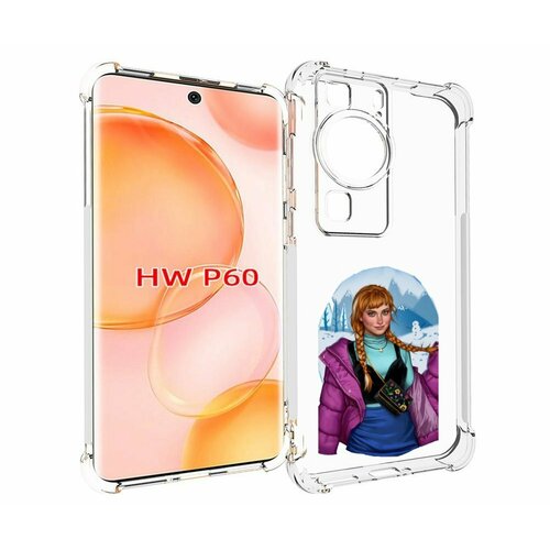 Чехол MyPads девушка-в-фиолетовой-куртке женский для Huawei P60 задняя-панель-накладка-бампер