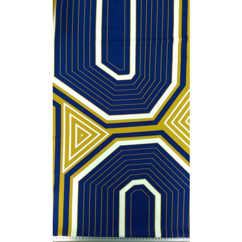 Ткань Трикотаж с крупным геометрическим принтом охристого и синего цвета Италия