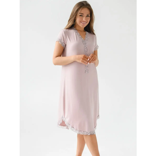 фото Сорочка средней длины, короткий рукав, трикотажная, размер 52, розовый текстильный край