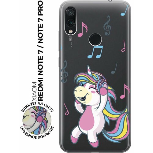 Силиконовый чехол с принтом Musical Unicorn для Xiaomi Redmi Note 7 / Note 7 Pro / Сяоми Редми Ноут 7 / Ноут 7 Про матовый soft touch силиконовый чехол на xiaomi redmi note 7 note 7 pro сяоми редми ноут 7 ноут 7 про с 3d принтом princes w черный