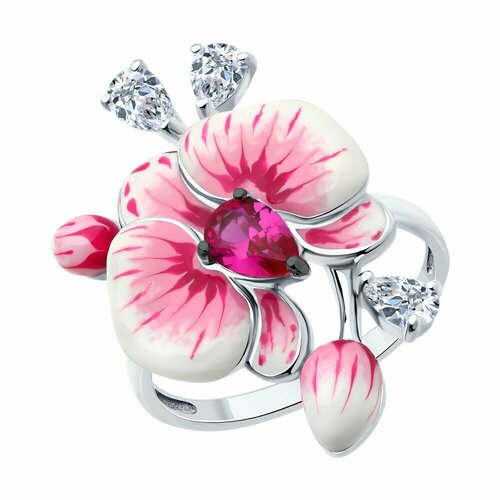 фото Кольцо sokolov, серебро, 925 проба, родирование, корунд синтетический, фианит, эмаль, размер 17.5