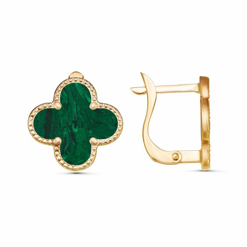 Серьги MG, красное золото, 585 проба, зернь, малахит, размер 15 мм