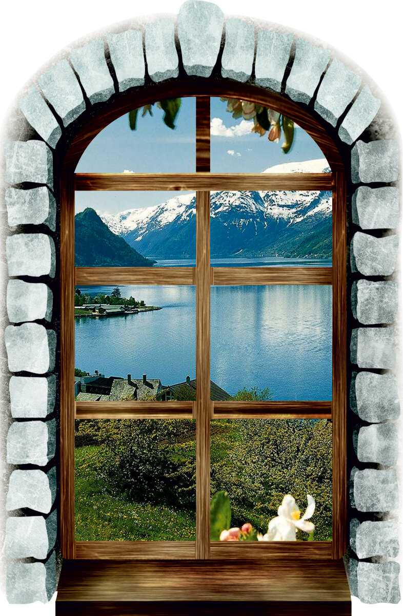 Наклейка интерьерная с сильным клеевым слоем "Окно на горы"