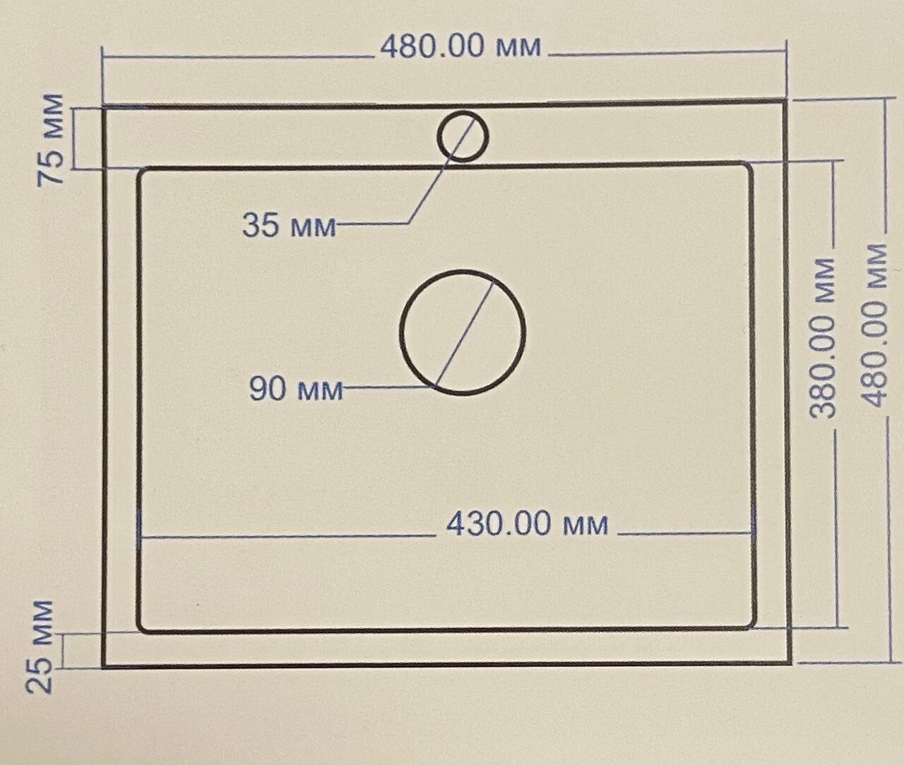 Кухонная мойка из нержавеющей стали 3мм 480*480 сливная арматура в комплекте, цвет Satin - фотография № 2