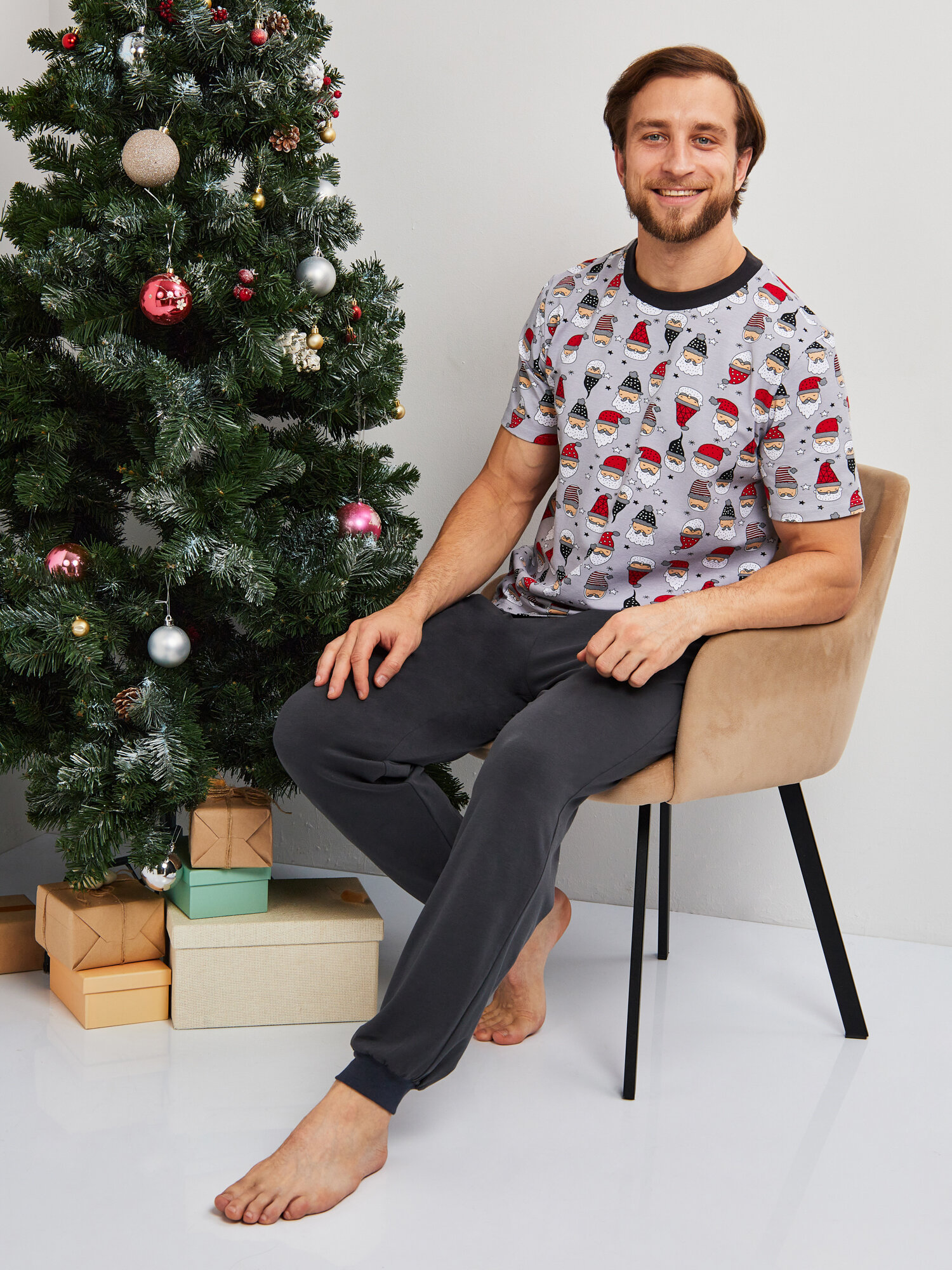Пижама мужская со штанами, размер L(50), новогодний - фотография № 1