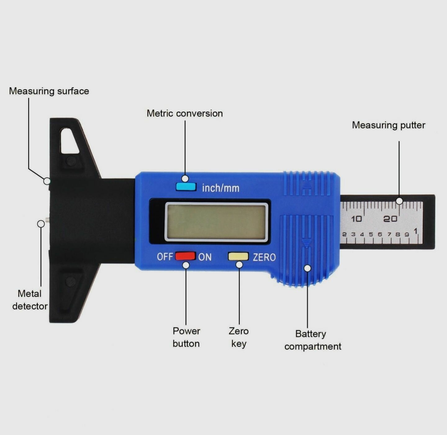 Цифровой измеритель глубины протектора шин автомобиля 0-25.4mm/0.01 мм (Глубиномер)