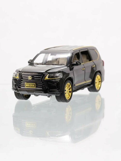 Металлическая машинка XLG 1:24 «Lexus LX570» 20 см. А929Х инерционная, свет, звук / Черно-золотой