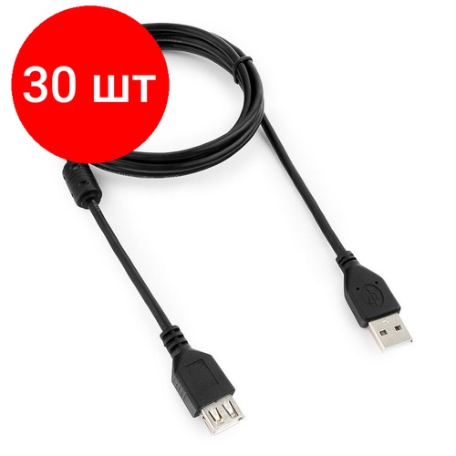 Комплект 30 штук, Кабель USB 2.0 AM/AF, 1.8 м, фер, экр, Cablexpert, чер, CCF-USB2-AMAF-6 bion кабель удлинительный usb 2 0 a a m f позолоченные контакты ферритовые кольца 3м черный [bxp ccf usb2 amaf 030]