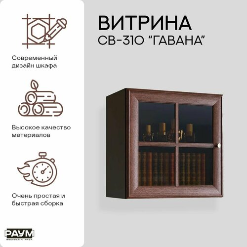 Раум покупай с умом Шкаф-витрина навесной однодверный для хранение книг сувениров посуды СВ-310 Гаванав спальню кабинет прихожую гостиную 600х370х600 12620₽