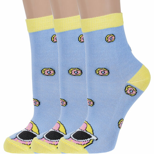 фото Носки борисоглебский трикотаж 3 пары, размер 16-18, голубой, желтый