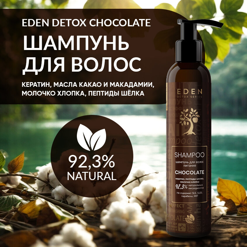 фото Шампунь для волос восстанавливающий EDEN DETOX с кератином и пептидами шелка Chocolate 350 мл