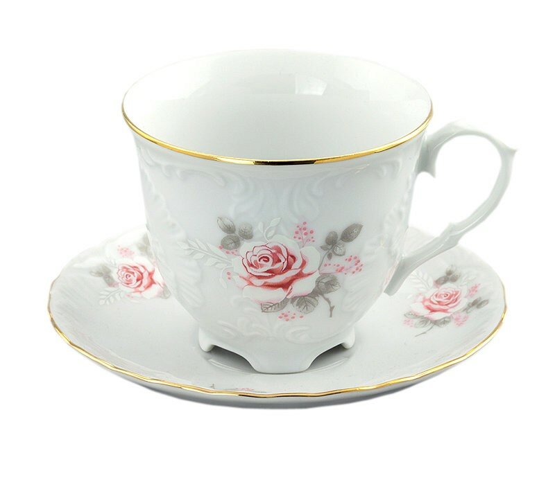 фото Кофейная пара 170 мл 1 шт Cmielow "Рококо /577 /Серая роза /золото" (блюдце 12,5 см) / 149057
