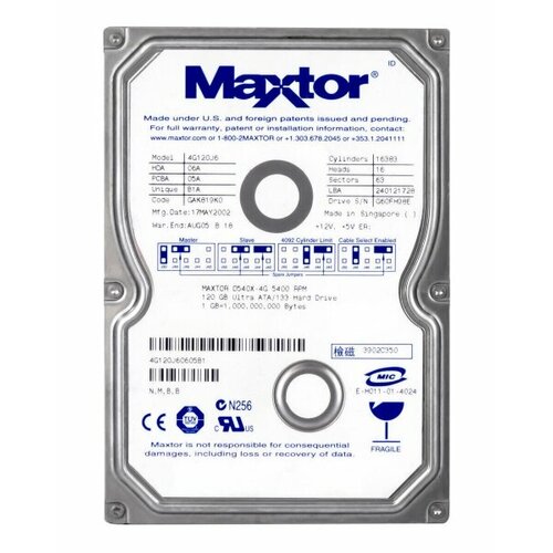 Жесткий Диск Maxtor 4G120J6 120Gb 5400 IDE 3,5 HDD