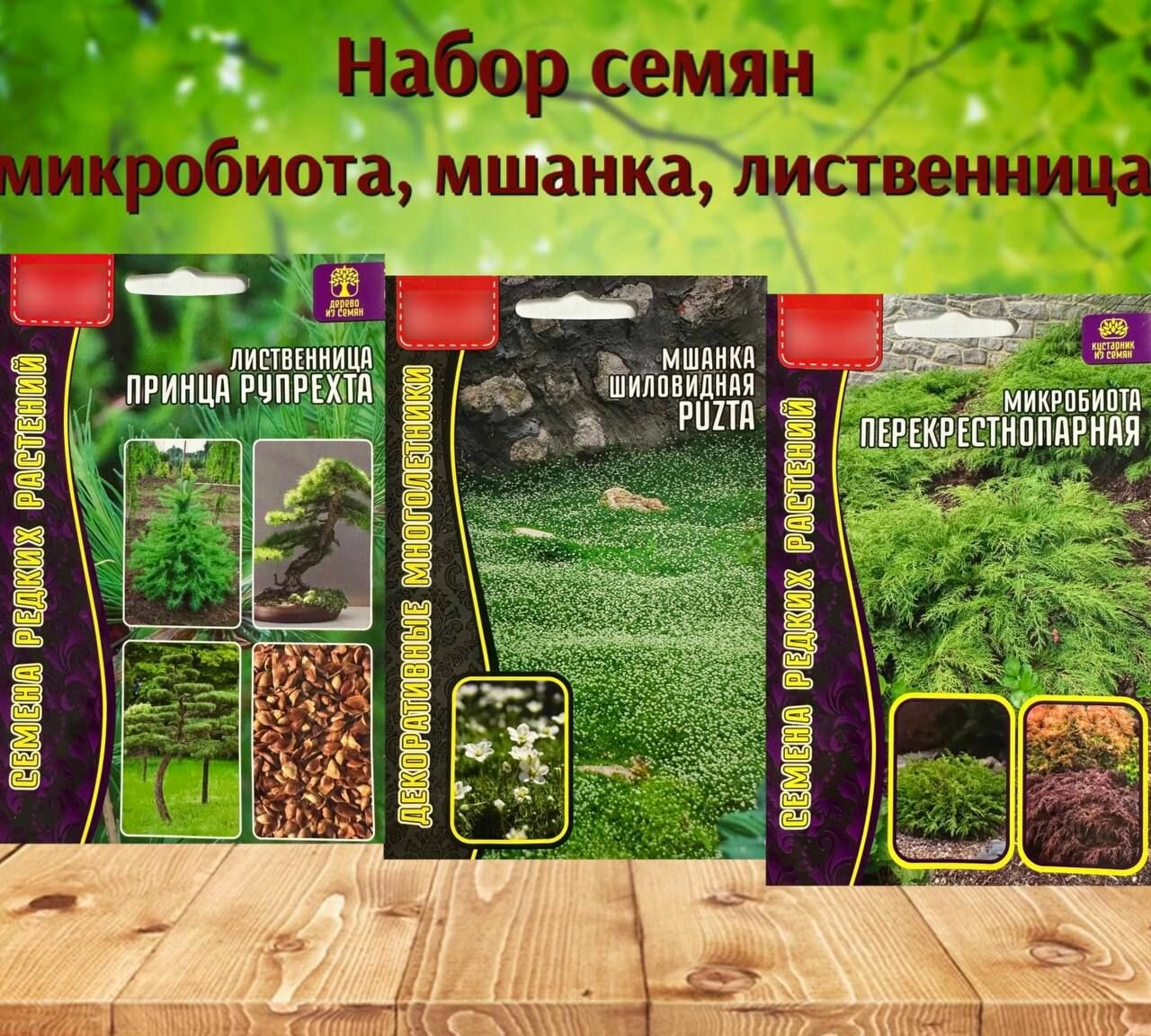 фото Семена растений для сада Лиственница Мшанка Микробиота 3 уп.