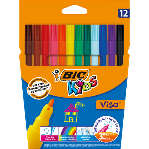 Фломастеры цветные BIC Kids Visa 12 цветов Арт. 888695 фломастеры цветные bic kids kid couleur смываемые 12 цветов