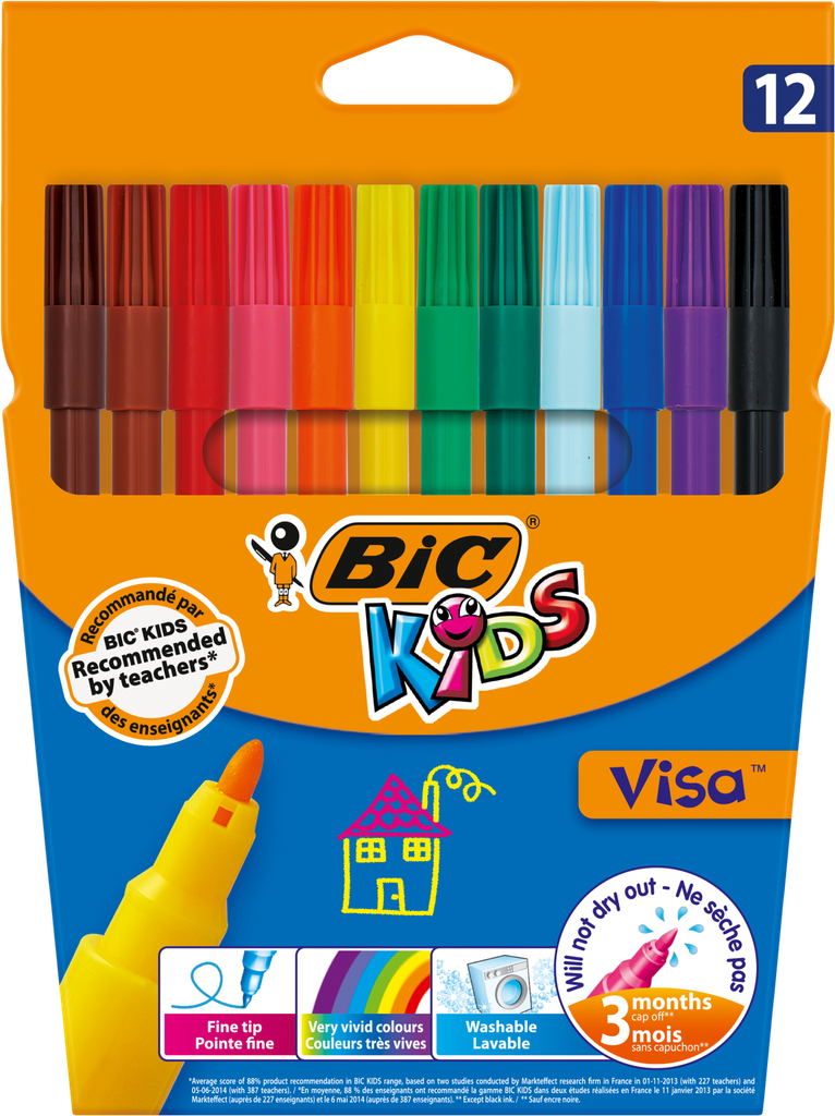 Фломастеры цветные BIC Kids Visa 12 цветов Арт. 888695