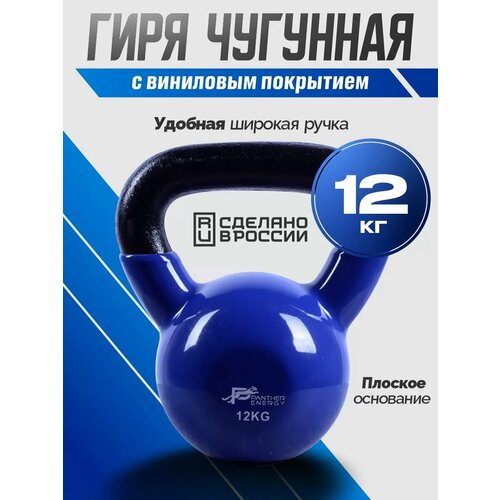 Гиря чугунная для фитнеса виниловая Panther Energy Синяя 12 кг