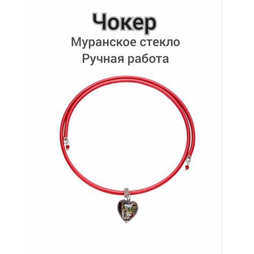 фото Колье divetro, муранское стекло, длина 40 см, бордовый, хаки