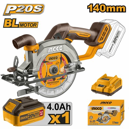 Аккумуляторная циркулярная пила BL 20B 140мм 1хАКБ 4Ач и ЗУ SUPER INGCO CSLI14021 INDUSTRIAL 12947₽