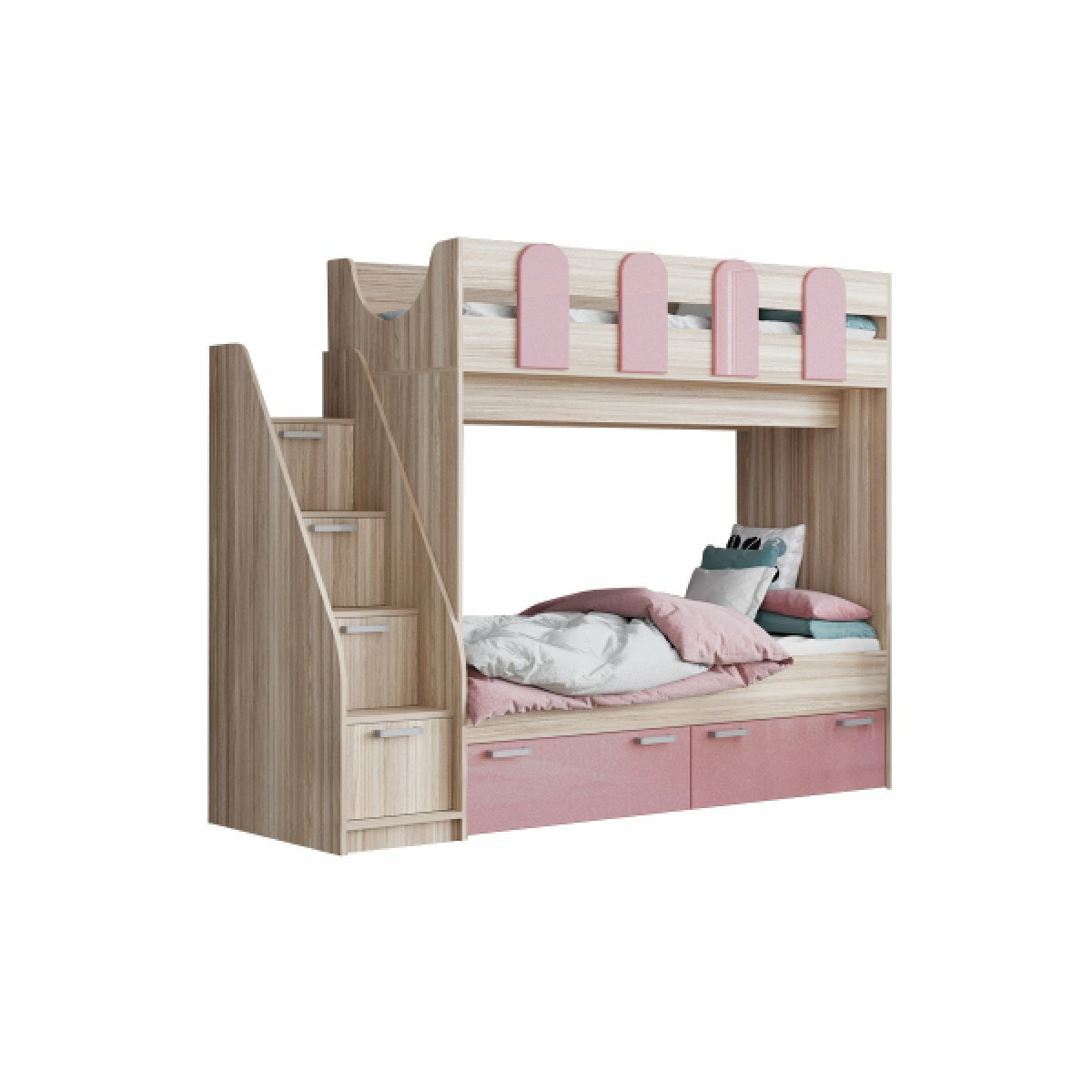 Кровать двухъярусная "Бемби-11" 0,8*1,8 м - Розовый металлик / Ясень шимо светлый