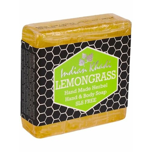 Твердое травяное мыло ручной работы Лемонграсс без SLS / Lemongrass Hand Made Herbal Hand & Body Soap SLS Free, Indian Khadi (Индиан Кхади), 100г