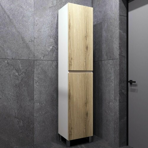 Пенал в ванную, шкаф полка для ванной комнаты FAURAplus Аврора 40 напольный фасад дуб эльвезия