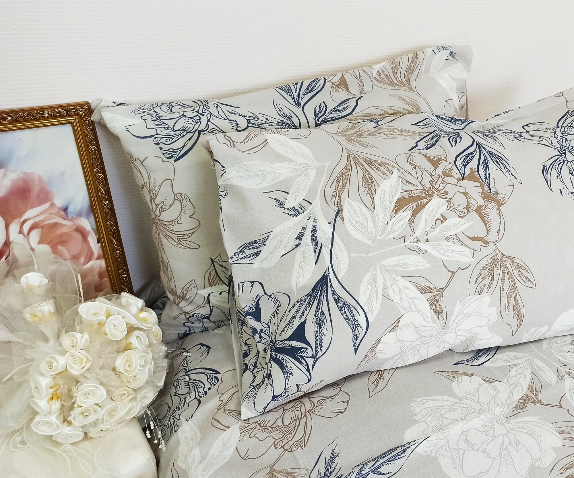 фото Комплект наволочек 50х70 Кружева, Бязь, Хлопок, 2 шт / Комплект наволочек Симфония 50*70, серо-бежевый