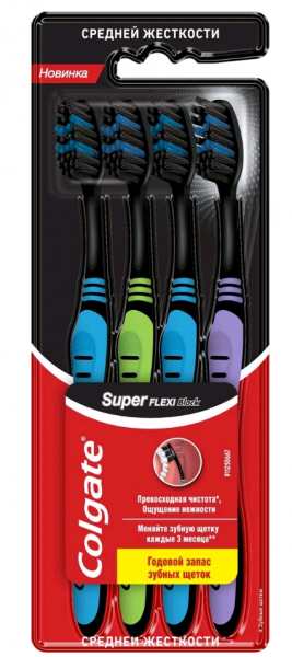 Colgate Super Flexi Black Зубная щетка (средней жесткости) 4 шт.
