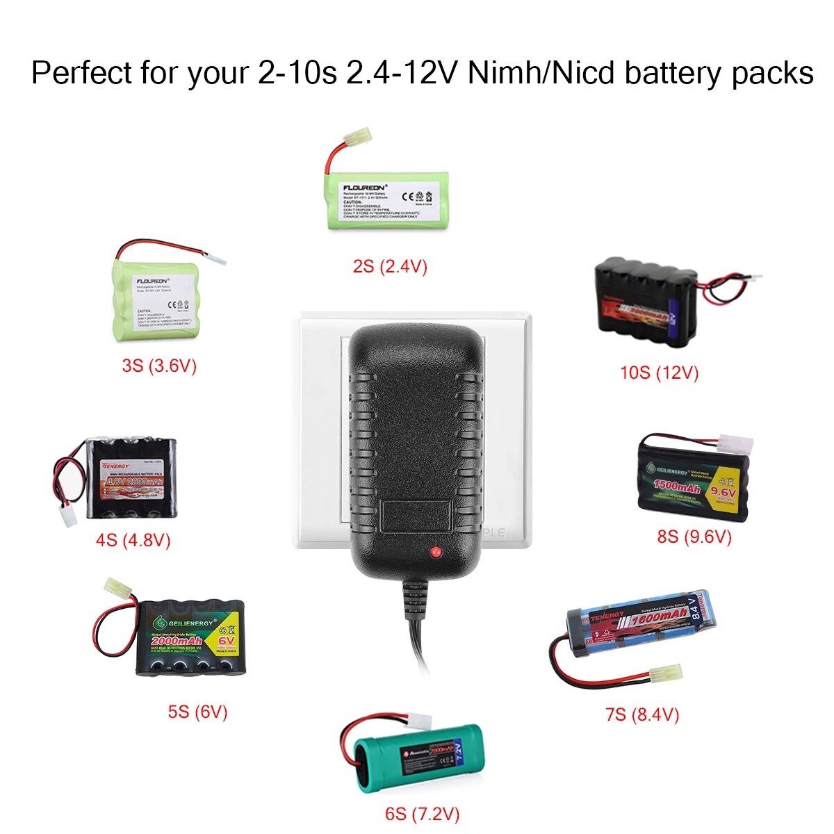 HTRC Зарядное устройство для аккумуляторов NiMH/NiCd 6 разъемов, EU plug — фото 1