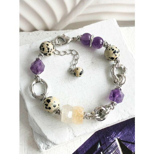Браслет ELENA MINAKOVA Jewelry Design, яшма, цитрин, аметист, размер 18 см, фиолетовый, бежевый