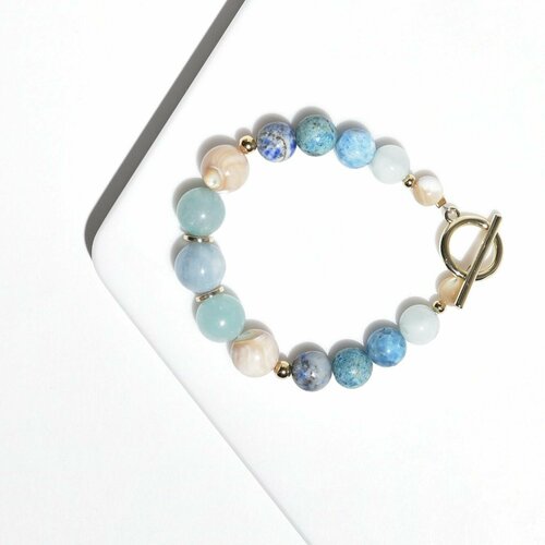 Браслет UNA, размер 18 см, бирюзовый, бежевый